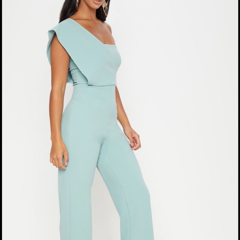Petite Mint Drape One Shoulder Jumpsuit